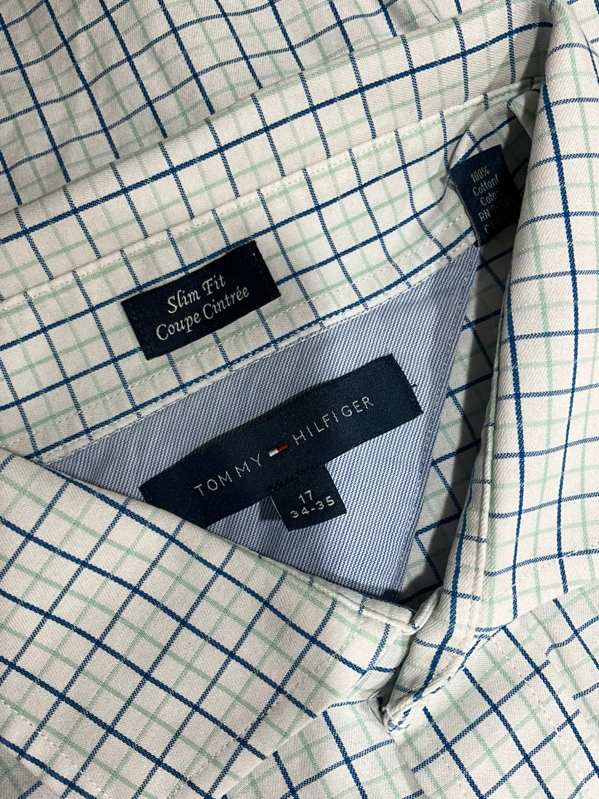Chemise Tommy Hilfiger Slim Fit Taille 17 34-35 Prepy Coton Blanc Carreaux – photo 8